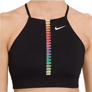 Nike Strappy Dri Fit Indy Rainbow Ladder Colorful Pride Striped Black Sports Bra